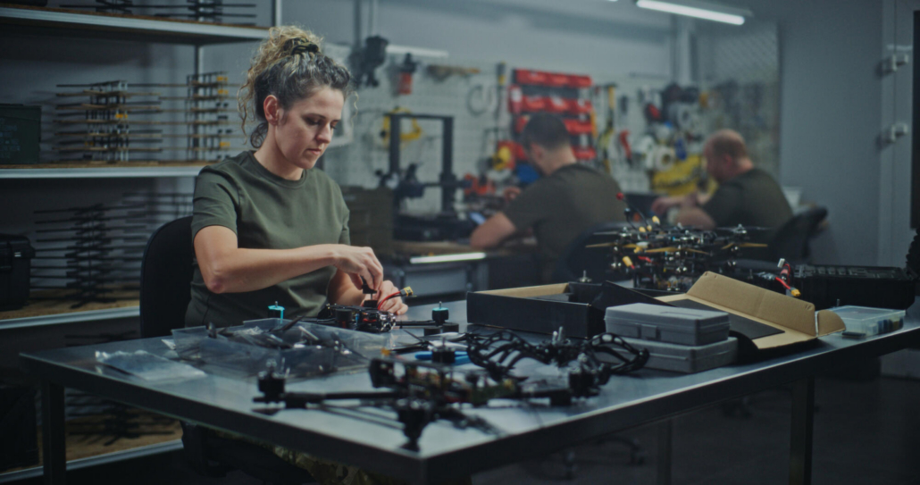 military engineers building drones