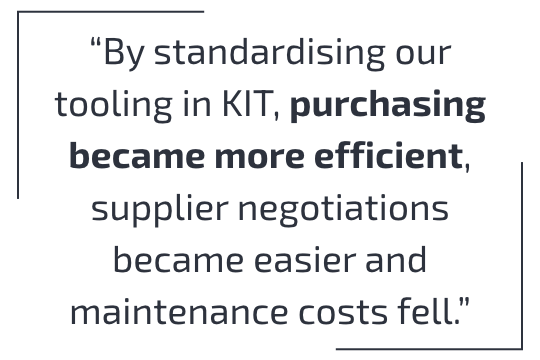 By standardising our tooling in KIT, purchasing became more efficient